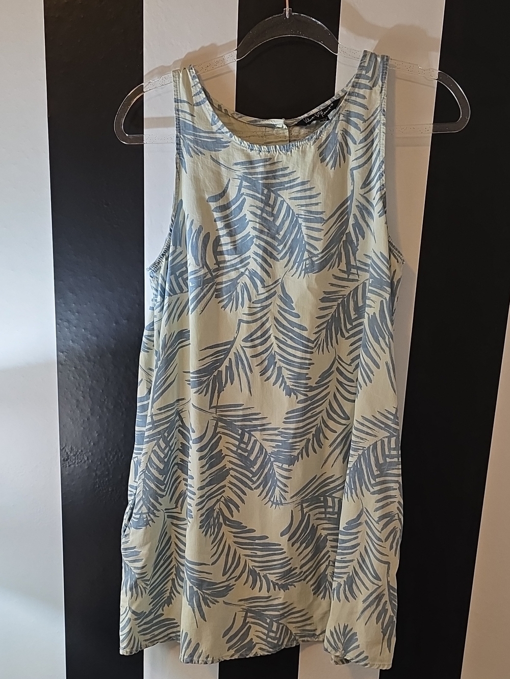 Velvet Heart Pale Yellow and Dusty Blue Leaf-Print Sleeveless Dress